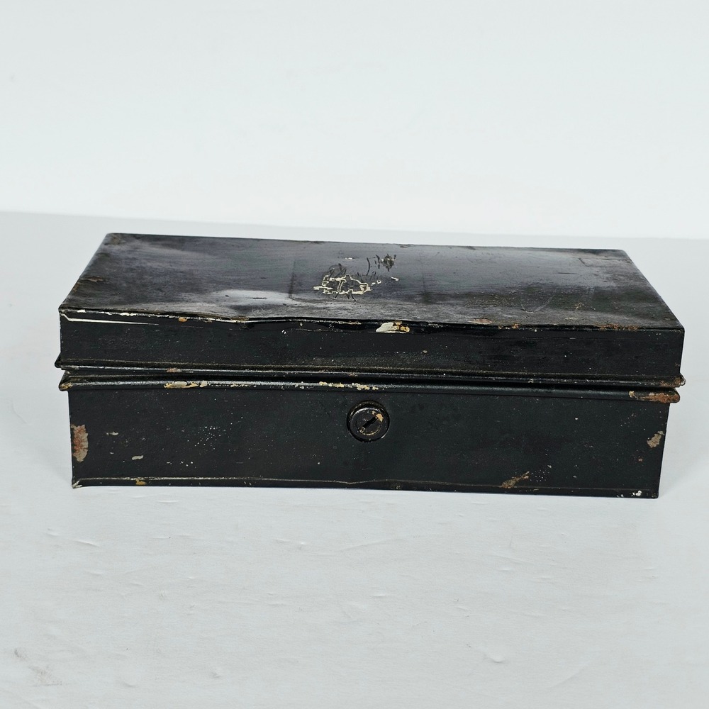 Vintage Metal Cash Box Industrial Black Locking Storage Chest Rustic Decor